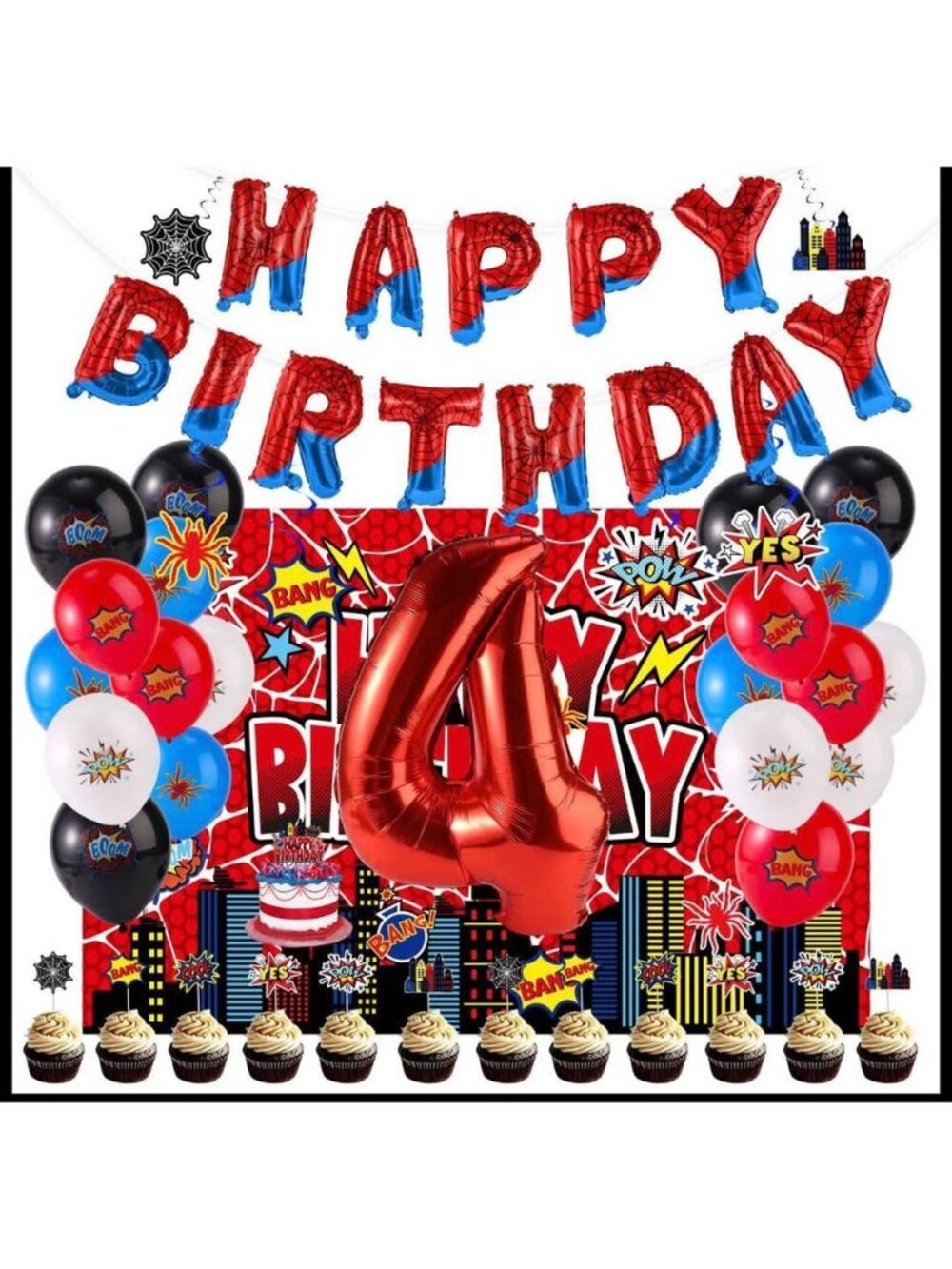 NEW Superhero Theme 4th Birthday Party Decoration Set